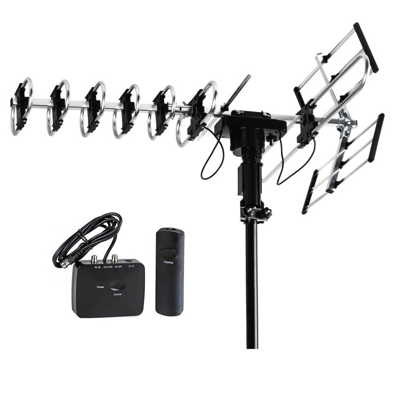 Five Star Outdoor Antenna HD TV 200 Miles Range with Motorized 360Â° Rotation, UHF/VHF/FM Radio with Infrared Remote Control - Image 1